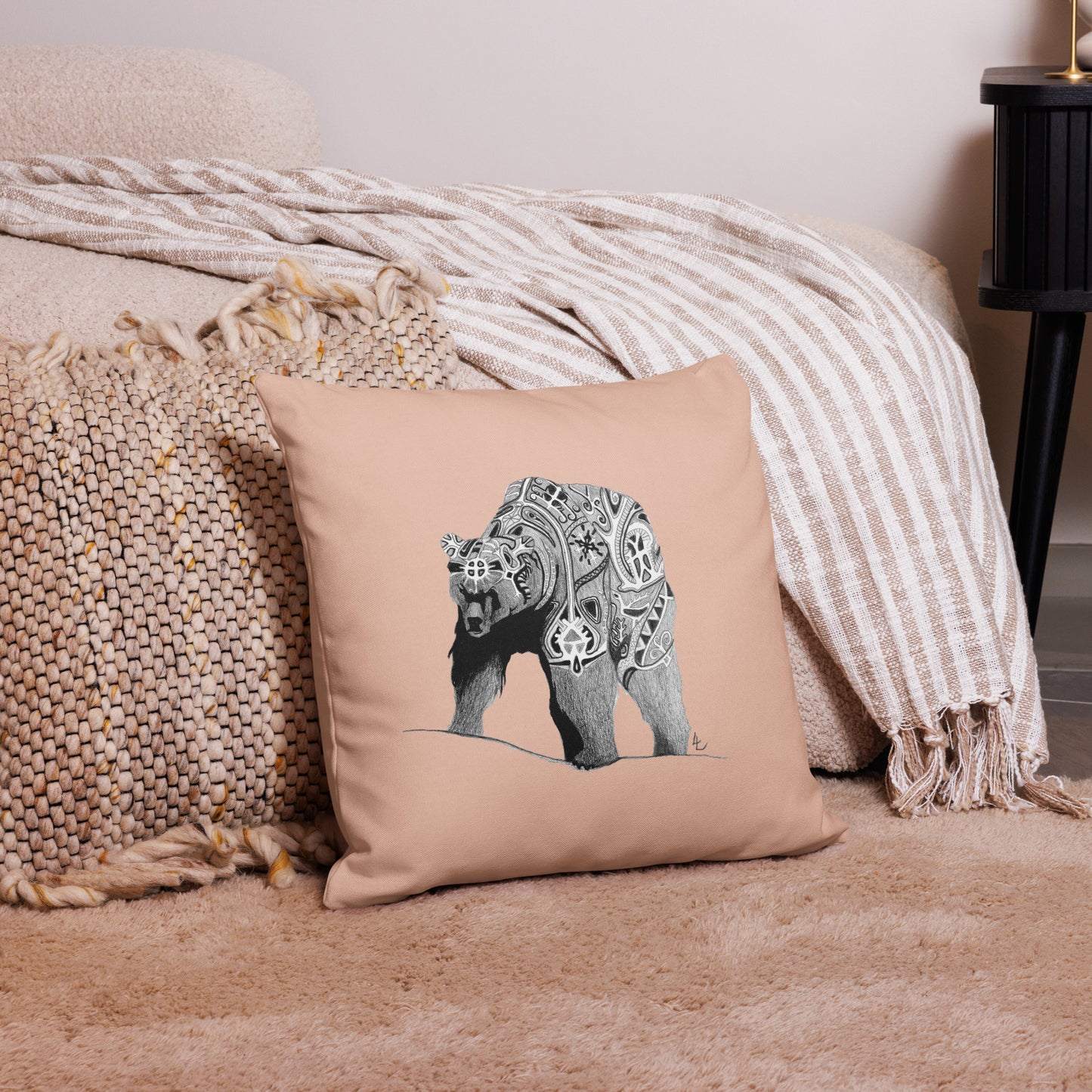 Embroidered Bear - Kuddfodral Premium Dimrosa