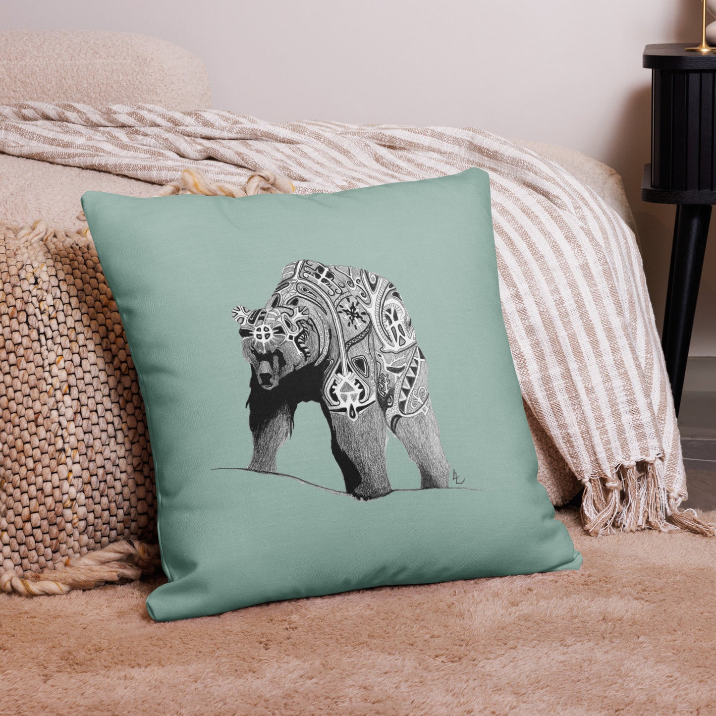 Embroidered Bear - Kuddfodral Premium Dimgrön