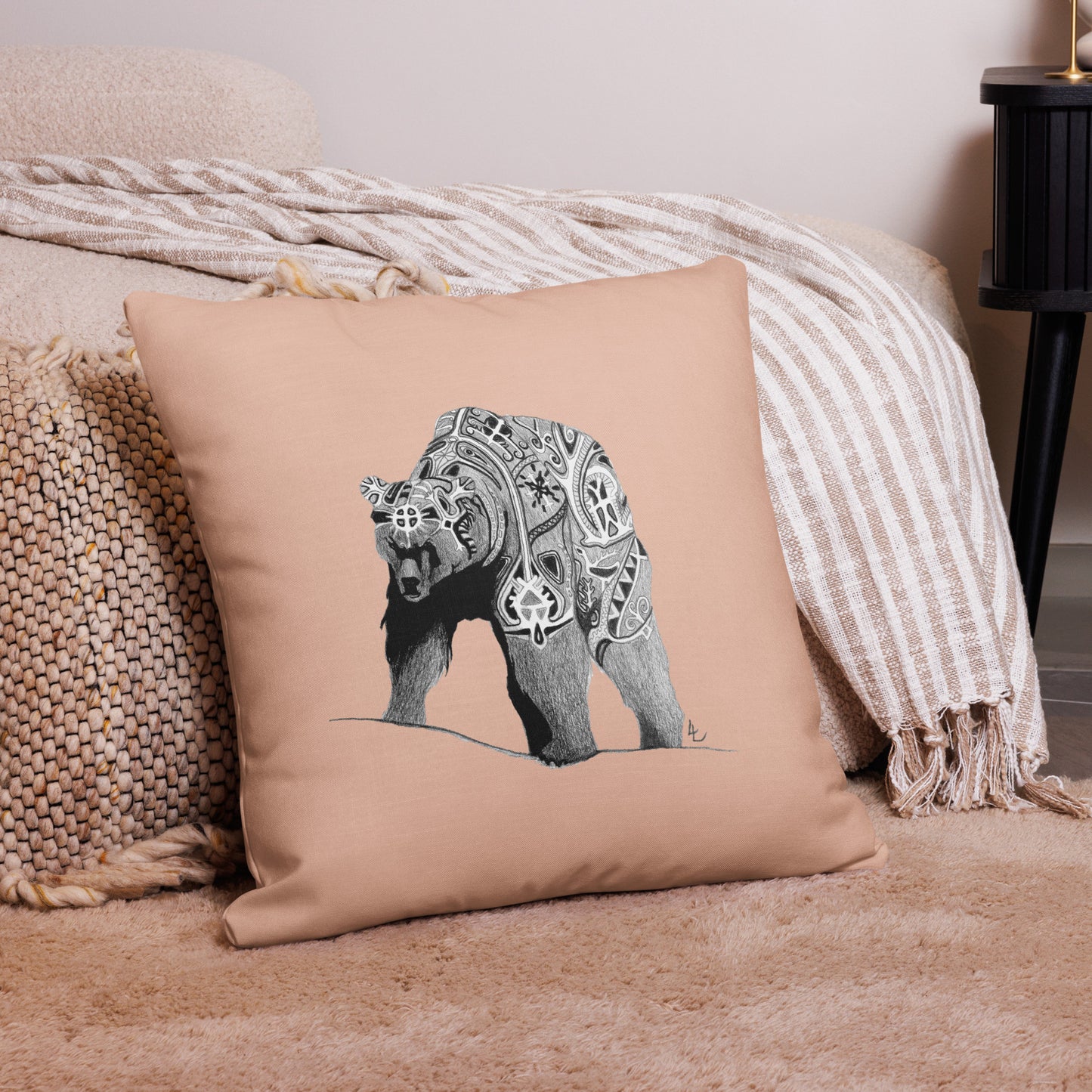 Embroidered Bear - Kuddfodral Premium Dimrosa